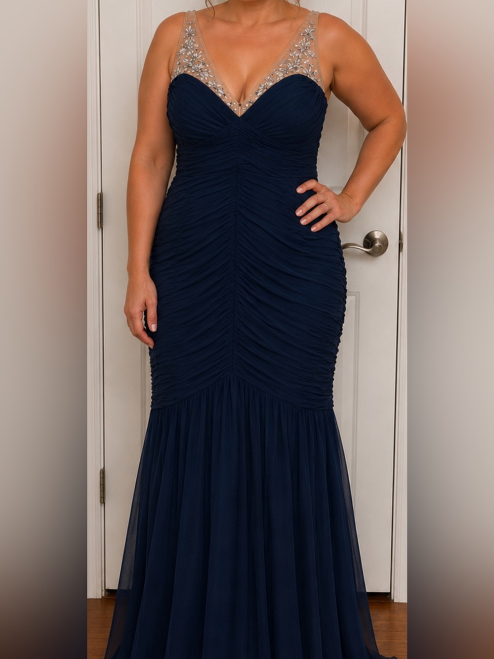 Adrianna Papell Navy Ruched Mermaid dress